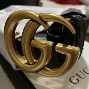 GG Marmont leather belt with shiny buckle